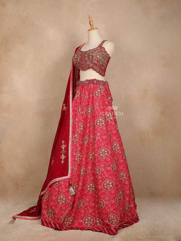 Rose Pink Banarasi Wedding Bridal Lehenga with Thread Beads Floral Design - Diadem