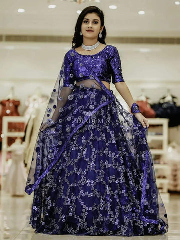 Navy Blue Lehenga Enhanced in Sequins with Dupatta - Diadem