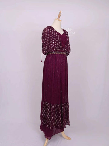 Dark Purple Plazzo Salwar Suit Adorned with Sequins and Mirror work with Waist Belt - Diadem