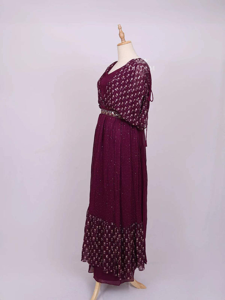 Dark Purple Plazzo Salwar Suit Adorned with Sequins and Mirror work with Waist Belt - Diadem