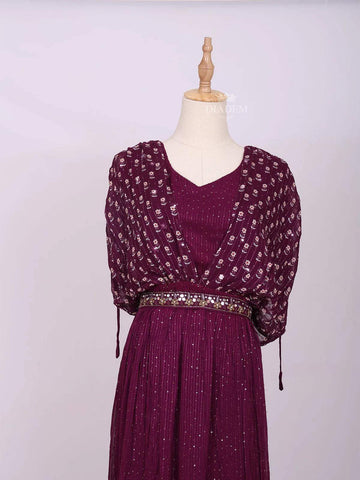 Dark Purple Plazzo Salwar Suit Adorned with Sequins and Mirror work with Waist Belt - Diadem