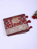 Maroon Semi Banarasi Saree with Floral and Peacock Motif on the Body and Design Border