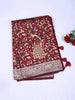 Maroon Semi Banarasi Saree with Floral and Peacock Motif on the Body and Design Border