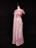 Light Pink Chiffon Ready to Wear Saree with Floral Prints on the Body Paired with Designer Blouse - Diadem