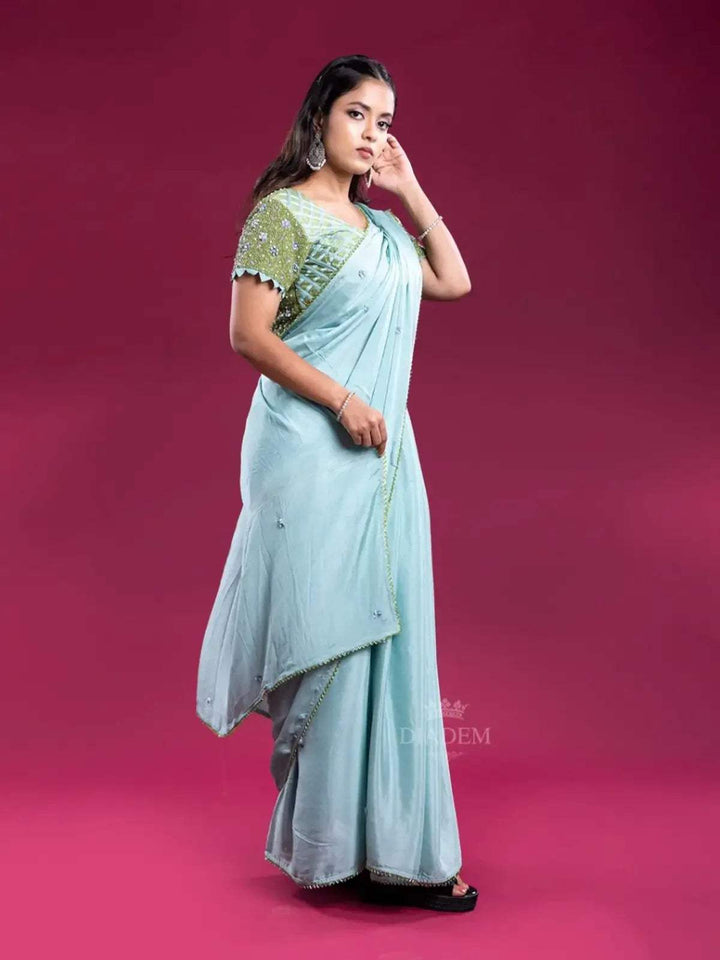 Light Blue Georgette Saree with Embroidery Blouse - Diadem