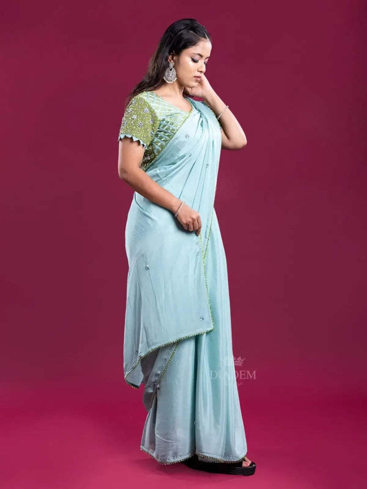 Light Blue Georgette Saree with Embroidery Blouse - Diadem