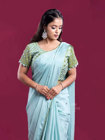 Light Blue Georgette Saree with Embroidery Blouse - Diadem