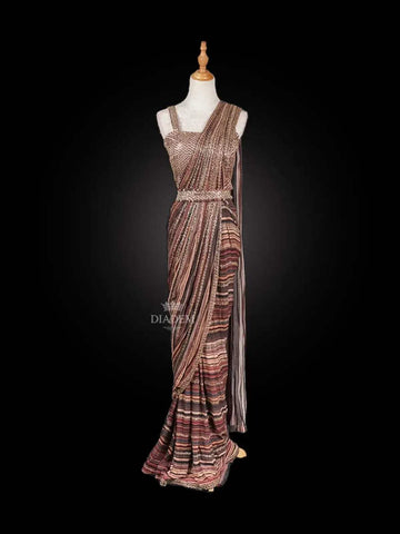 Multicolor Georgette Saree Adorned in Sequins with Blouse and Waist Belt - Diadem