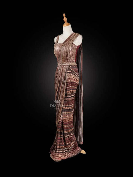 Multicolor Georgette Saree Adorned in Sequins with Blouse and Waist Belt - Diadem