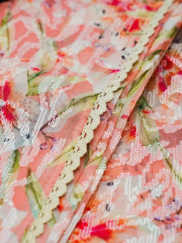 Light Pink Organza Silk Saree Adorned in Floral Prints and Sequins - Diadem