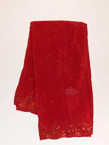 Red Organza Silk Saree Embellished with Floral Embroidery Border - Diadem