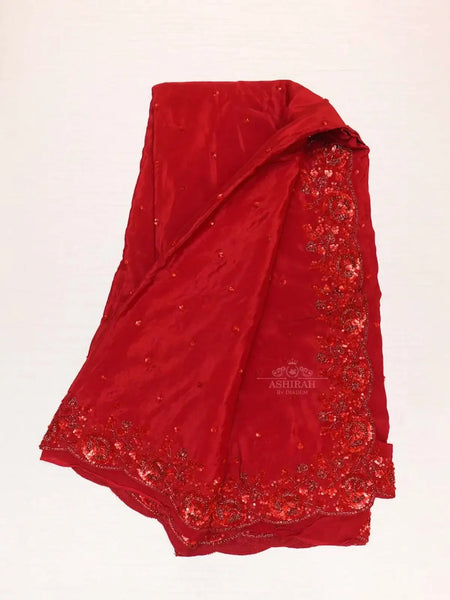 Red Organza Silk Saree Embellished with Floral Embroidery Border - Diadem