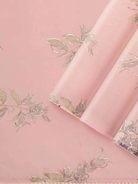 Light Pink Organza Silk Saree with Floral Prints on the body and Thread work Border - Diadem