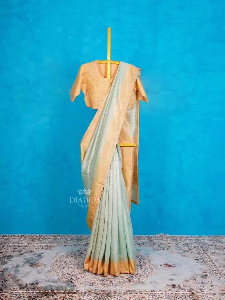 Mint Green Tussar Silk Saree with Embroidery Border and Designer Blouse - Diadem