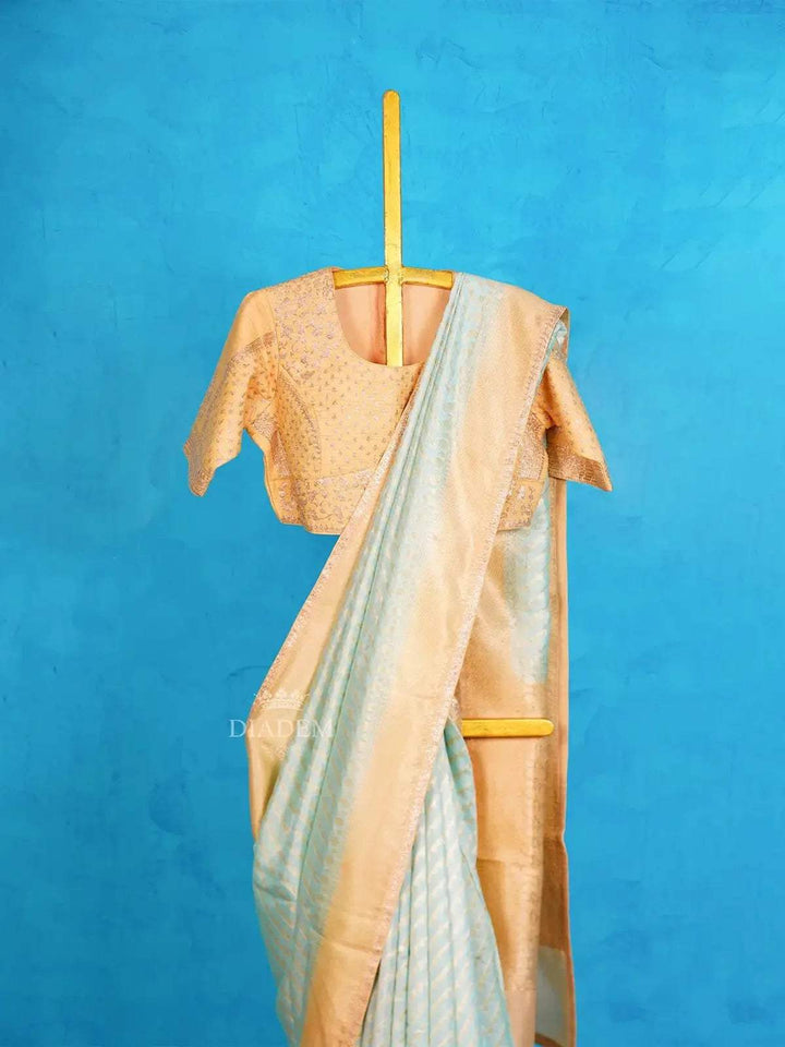 Mint Green Tussar Silk Saree with Embroidery Border and Designer Blouse - Diadem