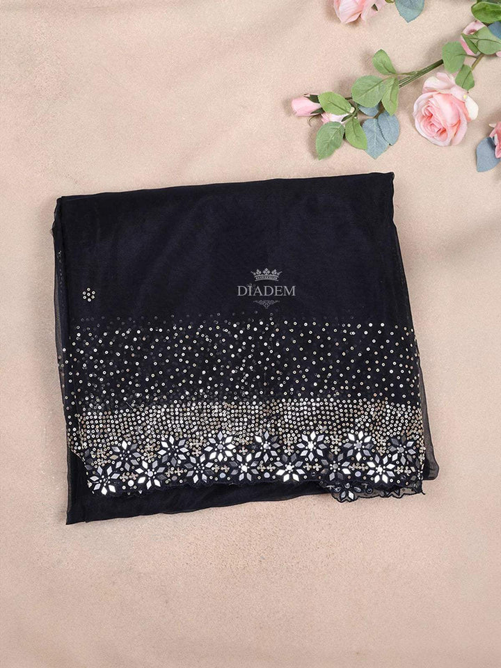 Black Organza Saree Embellished with Sequins on the body and Design Border - Diadem