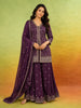 Purple Palazzo Suit Adorned with Floral and Sequin Embroidery, With Dupatta and 3/4 Sleeve