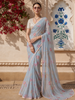 Pale Blue Floral Designed Georgette Fancy Saree