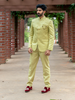 Pale Green Floral Designed Jodhpuri Men's Suit - Diadem