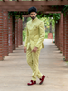 Pale Green Floral Designed Jodhpuri Men's Suit - Diadem