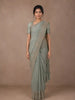 Pale Green Floral Designed Tissue Organza Saree