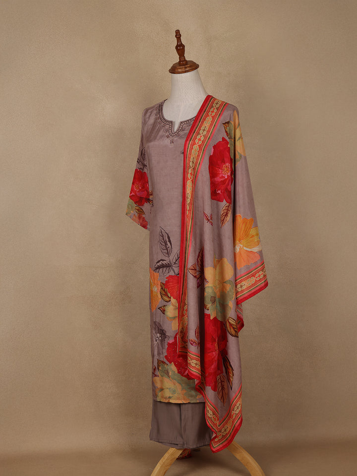 Pale Pink Floral Designed Rayon Salwar Suit - Diadem