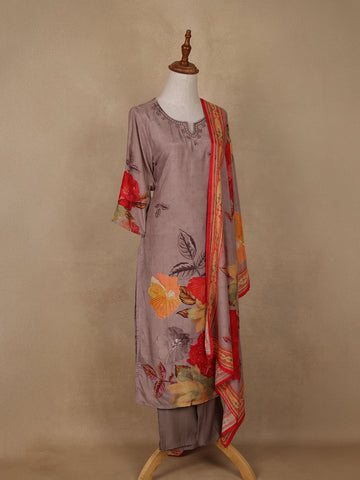 Pale Pink Floral Designed Rayon Salwar Suit - Diadem