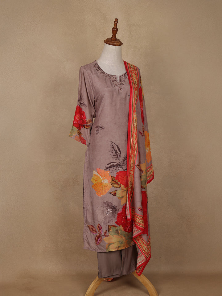 Pale Pink Floral Designed Rayon Salwar Suit - Diadem