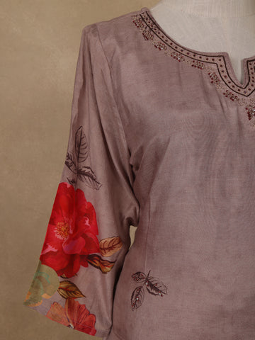 Pale Pink Floral Designed Rayon Salwar Suit - Diadem