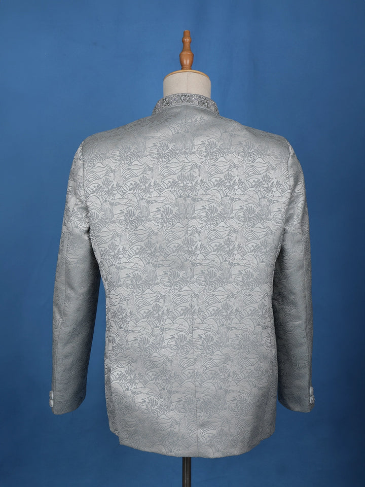 Pale Blue Floral Designed Jodhpuri Men's Suit - Diadem