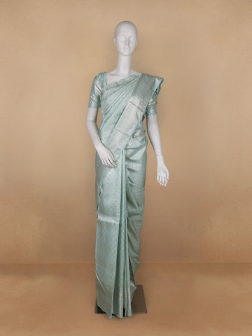 Pale Blue Floral Woven Pure Kanchipuram Silk Saree - Diadem