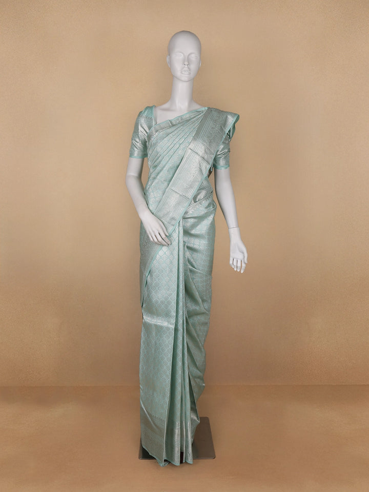 Pale Blue Floral Woven Pure Kanchipuram Silk Saree - Diadem