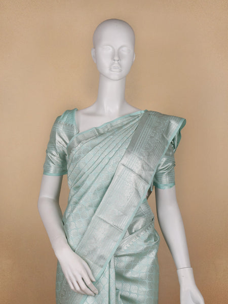 Pale Blue Floral Woven Pure Kanchipuram Silk Saree - Diadem