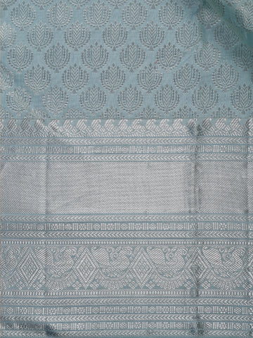 Pale Blue Floral Woven Pure Kanchipuram Silk Saree - Diadem