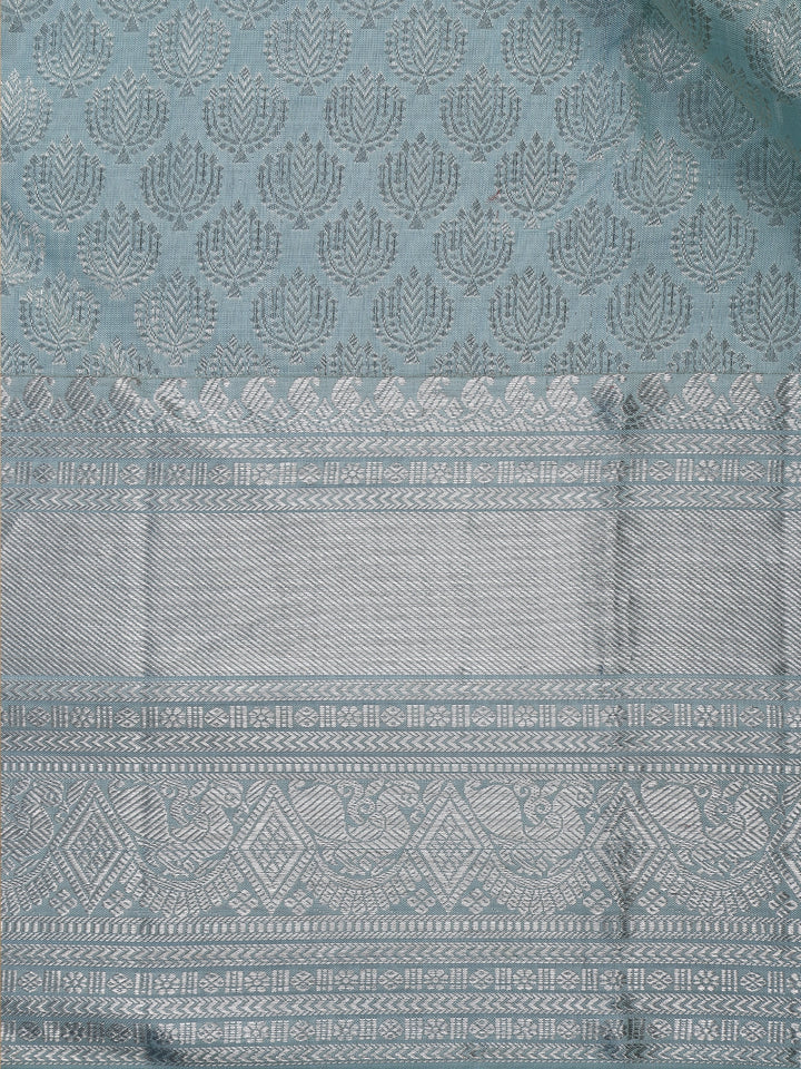 Pale Blue Floral Woven Pure Kanchipuram Silk Saree - Diadem