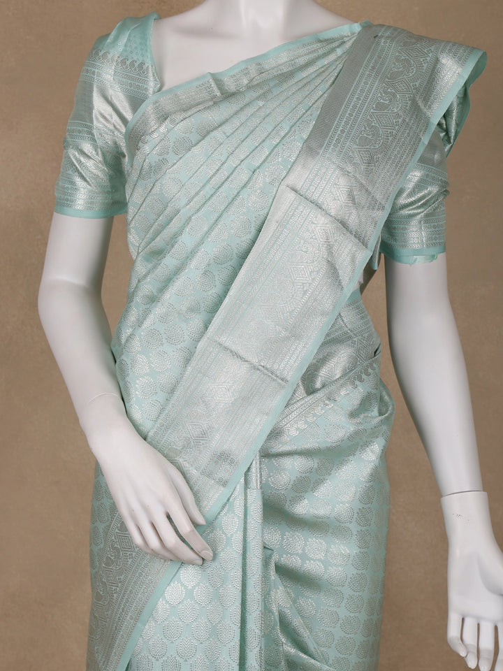 Pale Blue Floral Woven Pure Kanchipuram Silk Saree - Diadem