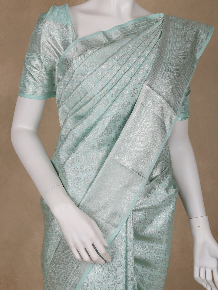 Pale Blue Floral Woven Pure Kanchipuram Silk Saree - Diadem