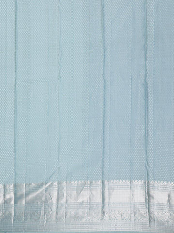 Pale Blue Floral Woven Pure Kanchipuram Silk Saree - Diadem