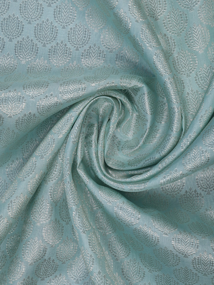Pale Blue Floral Woven Pure Kanchipuram Silk Saree - Diadem