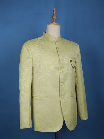 Pale Green Floral Designed Jodhpuri Men's Suit - Diadem