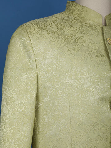 Pale Green Floral Designed Jodhpuri Men's Suit - Diadem