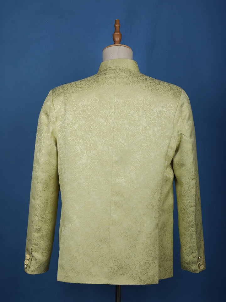 Pale Green Floral Designed Jodhpuri Men's Suit - Diadem