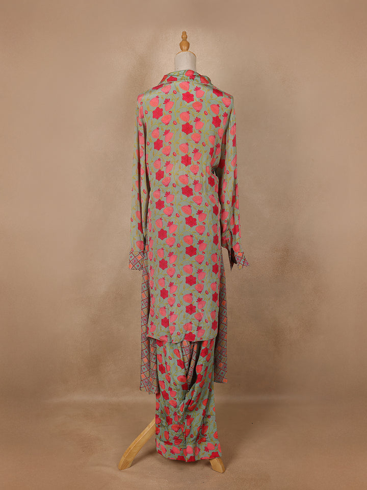 Pale Green Floral Designed Semi Silk Salwar Suit - Diadem