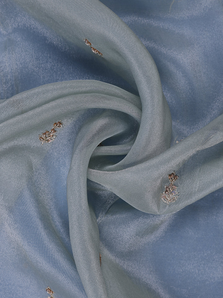 Pale Green Floral Designed Tissue Organza Saree - Diadem