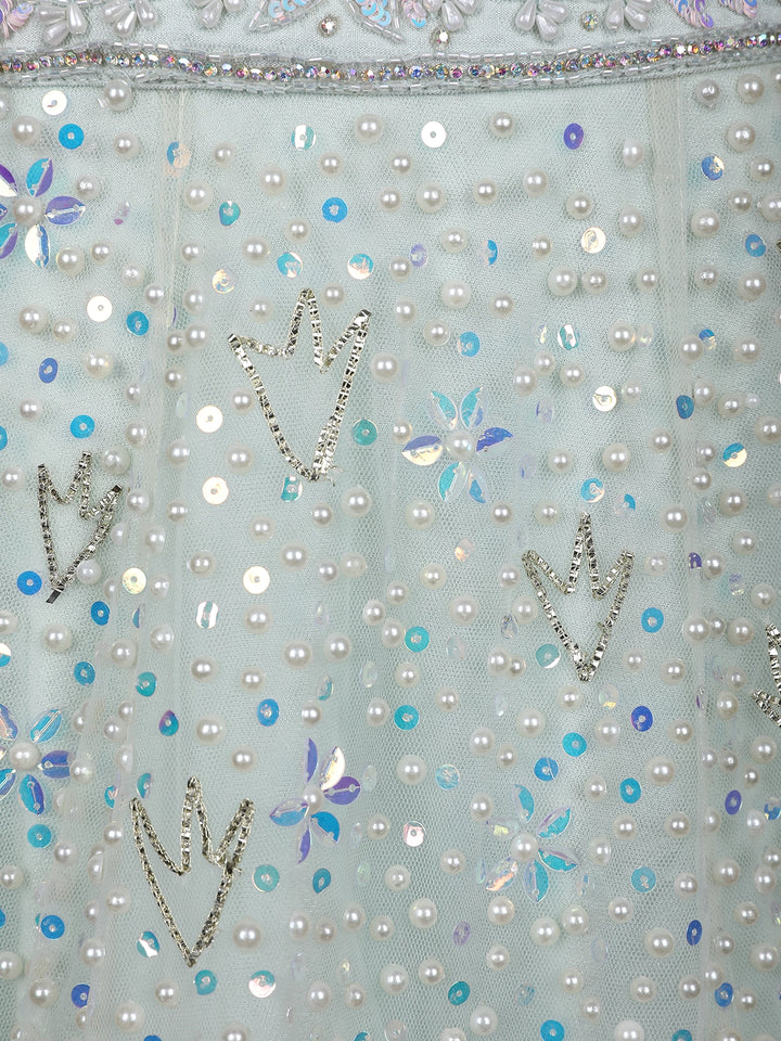 Pale Green Floral Embroidery Bridal Net Lehenga - Diadem