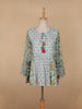 Pale Green Floral Printed Cotton Kurti Top - Diadem