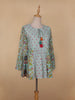 Pale Green Floral Printed Cotton Kurti Top - Diadem
