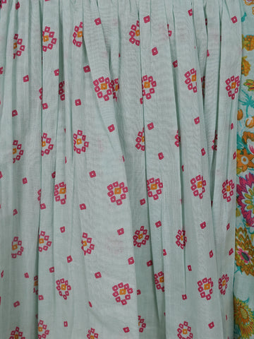 Pale Green Floral Printed Cotton Kurti Top - Diadem