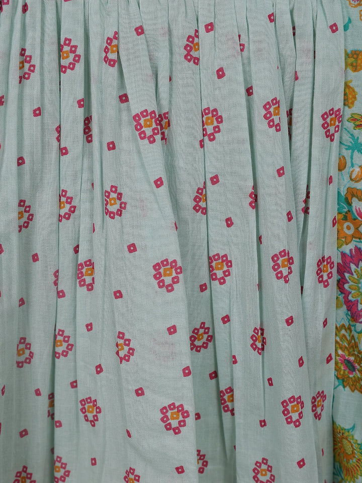 Pale Green Floral Printed Cotton Kurti Top - Diadem
