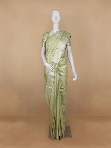 Pale Green Floral Woven Pure Kanchipuram Silk Saree - Diadem